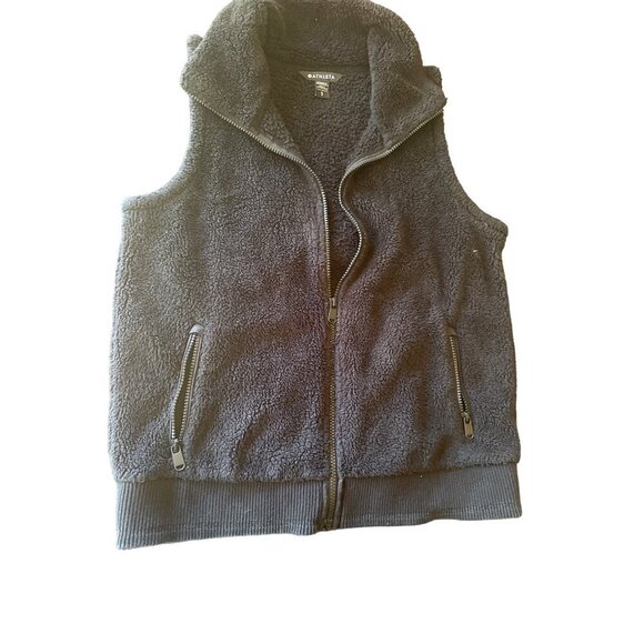 Athleta Black Teddy Fleece Vest Size Small - Picture 1 of 4